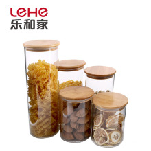 Dry food glass storage jars with wooden lids or cork candy jar tank
